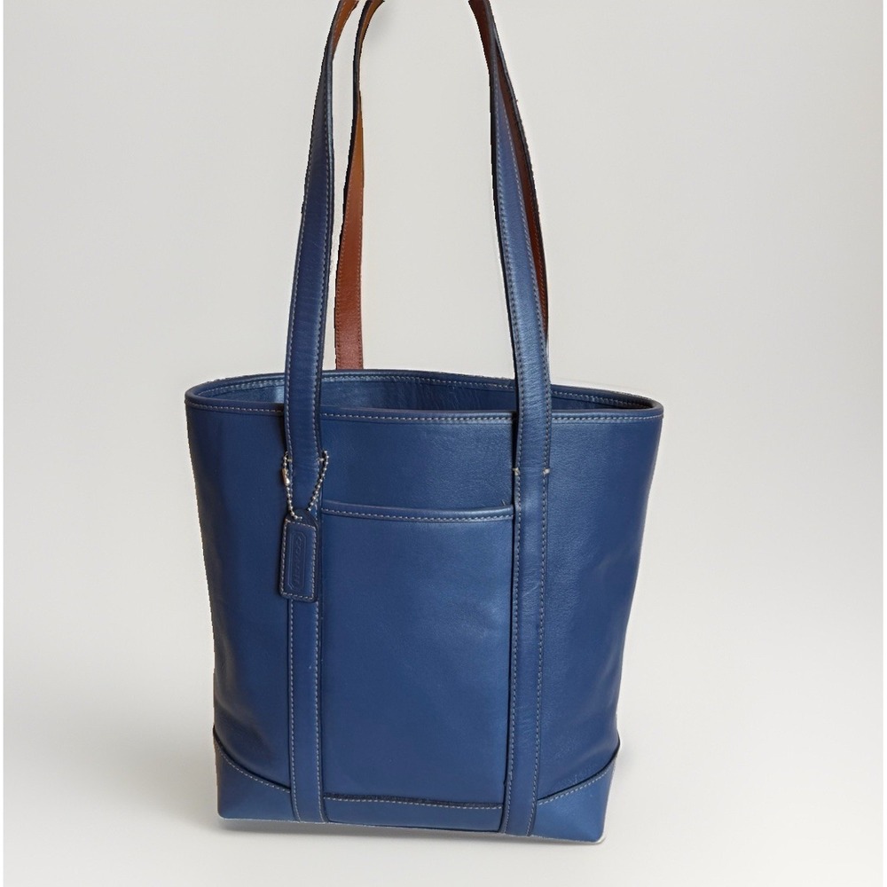 Vintage Coach Hampton Tote #5187 Blue‎ Leather Shoulder Work Book Gallery Bag